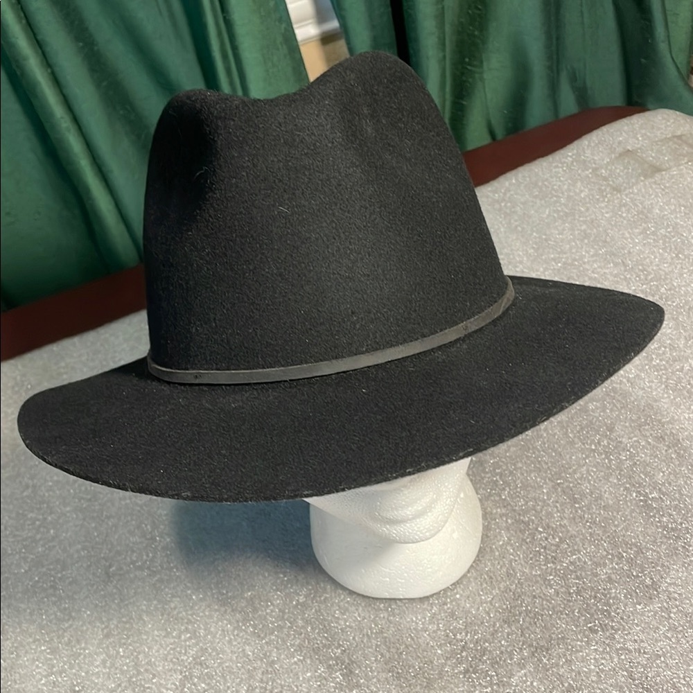 Brixton 100% Wool Black Fedora Hat Black Leather Band Size Medium 7 1/4 - Picture 1 of 7